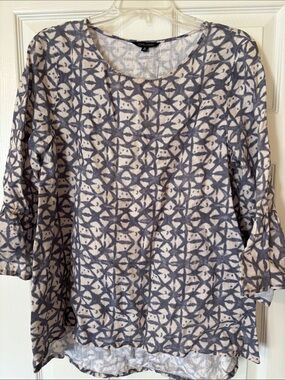 John Mark Slate Blue  & Cream Geometric Tunic Top